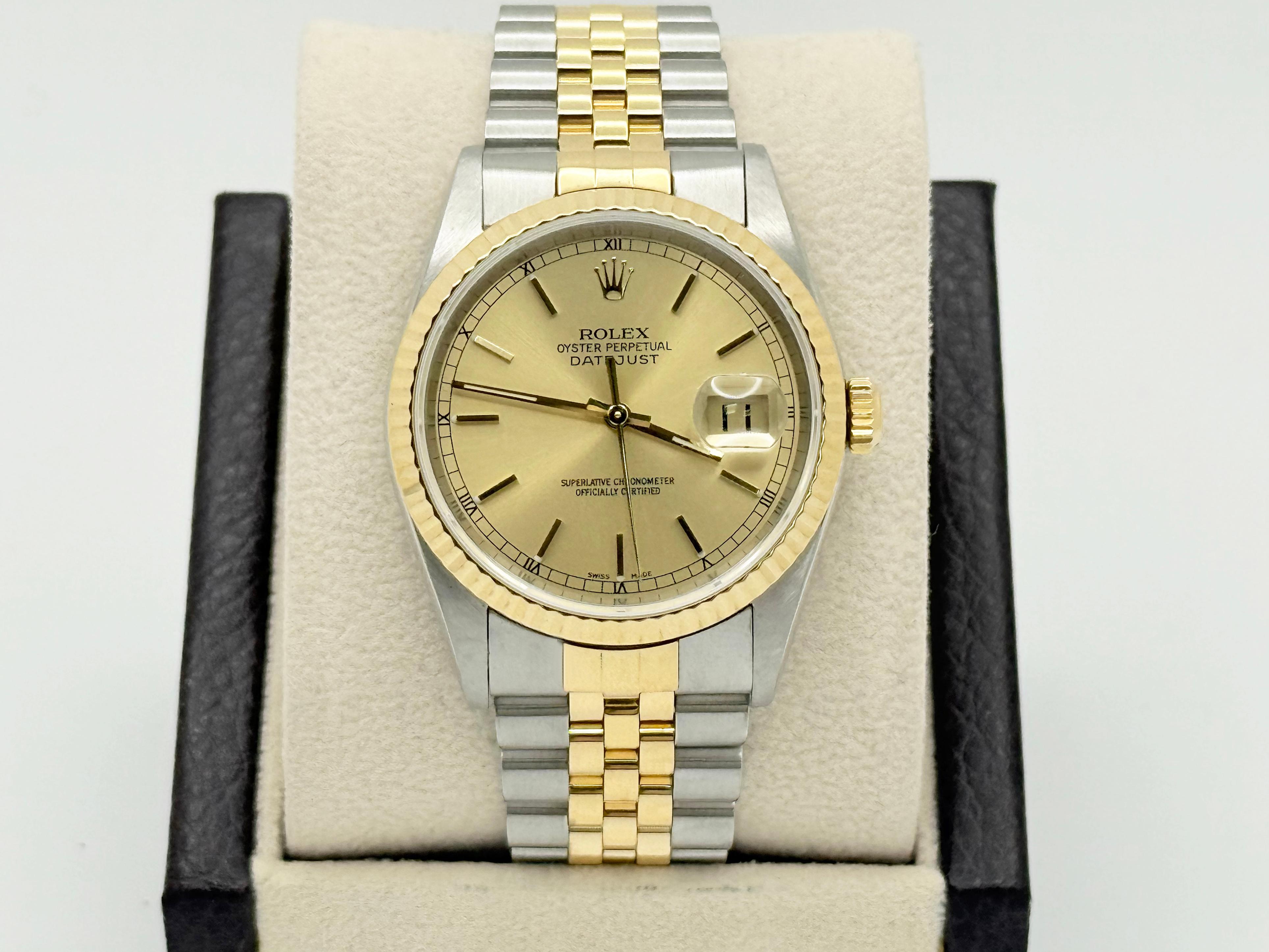 Rolex Datejust 16233 36mm Quadrante champagne Oro giallo 18 carati Acciaio inossidabile 2000 in vendita 2