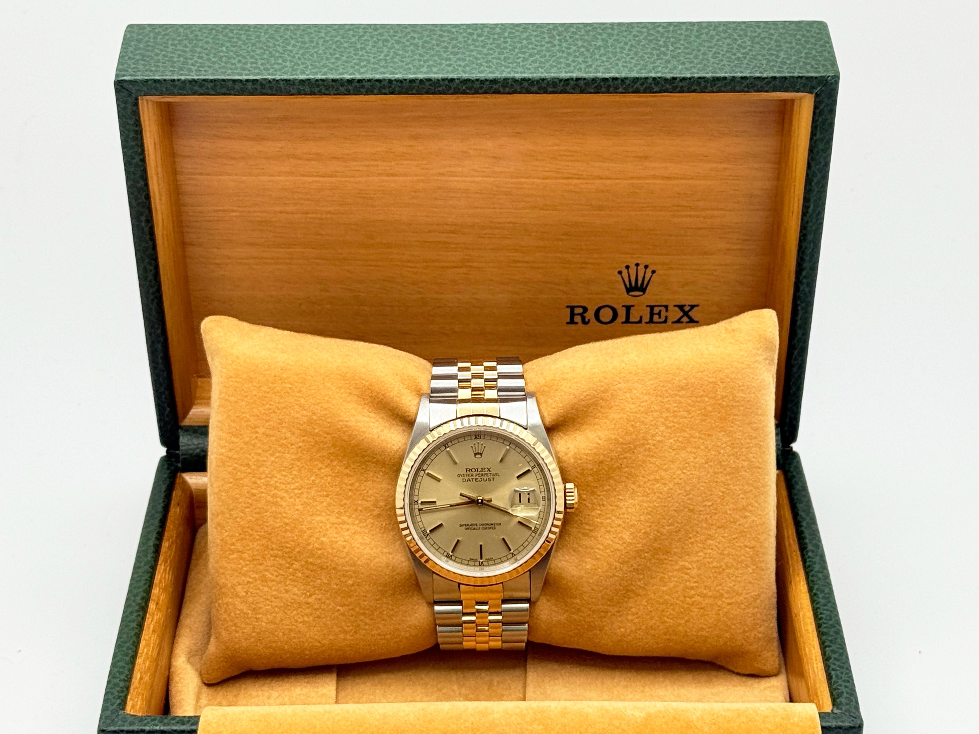 da uomo o donna Rolex Datejust 16233 36mm Quadrante champagne Oro giallo 18 carati Acciaio inossidabile 2000 in vendita