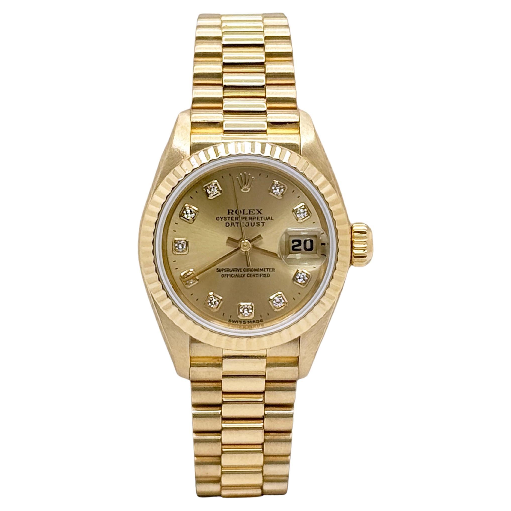 Rolex Ladies President Datejust 69178 Champagne Diamond Dial 18K Yellow Gold