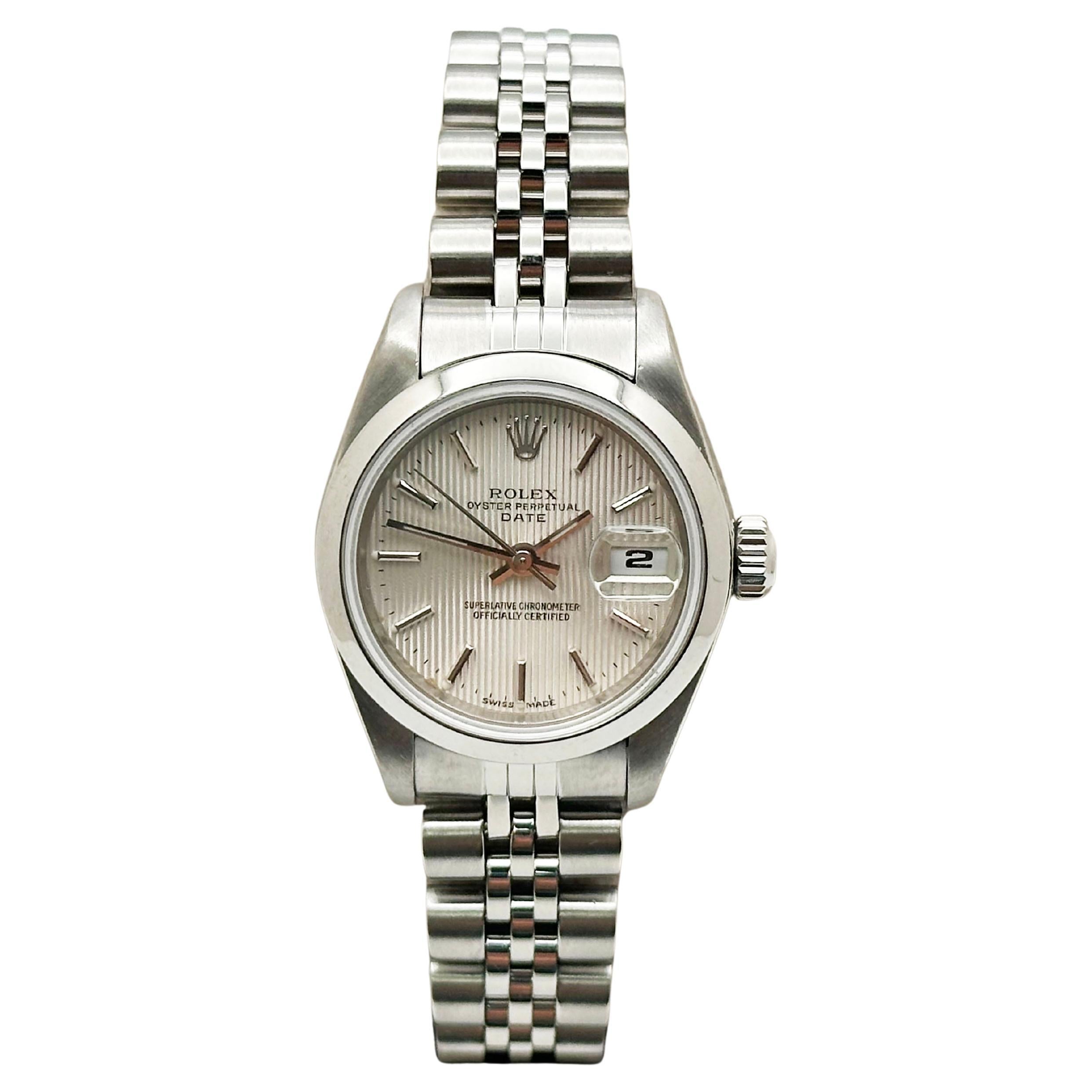 Rolex Donna Date 79160 26mm Quadrante Argento Arazzo Acciaio Inox Giubileo in vendita
