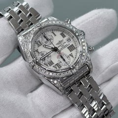 Breitling Chrono Cockpit A13357 39mm Diamond Bezel and Lugs White Dial Steel