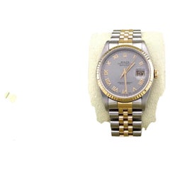 2002 Rolex Datejust 16233 36mm Silver Roman Dial 18k Gold Steel Box Paper