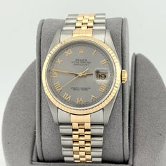 2002 Rolex Datejust 16233 36mm Silver Roman Dial 18k Gold Steel Box Paper