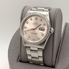 Rolex Datejust 16220, 36 mm, Diamantlünette, zartrosa Zifferblatt mit Diamanten, Edelstahl