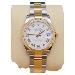Rolex Datejust 178273 31mm Midsize White Roman Dial 18K Gold Steel Box Paper