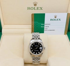 Rolex Datejust Midsize 178274, 31 mm, schwarzes Zifferblatt mit Diamanten, 18-Karat-Gold und Edelstahl, mit Originalverpackung und Papieren