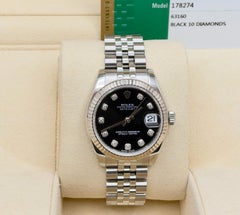 Rolex Datejust Midsize 178274, 31 mm, schwarzes Zifferblatt mit Diamanten, 18-Karat-Gold und Edelstahl, mit Originalverpackung und Papieren