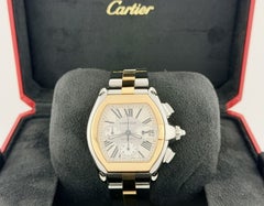 Cartier Roadster Chronograph XL 2618 W62027Z1 43mm Silver Dial 18K Gold Steel