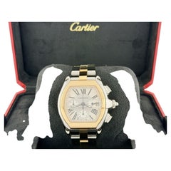 Cartier Roadster Chronograph XL 2618 W62027Z1 43mm Silver Dial 18K Gold Steel