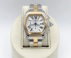 Cartier Roadster Chronograph XL 2618 W62027Z1 43mm Silver Dial 18K Gold Steel