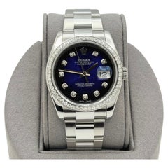 Rolex Datejust 116200 36 mm, quadrante blu con effetto vignetta e diamanti, lunetta con diamanti, acciaio