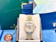 Rolex 179158 Damenuhr „President“ mit Perlmuttzifferblatt, Diamantbesatz, Lünette und Bandanstößen aus 18-karätigem Gold, inklusive Box und Papieren