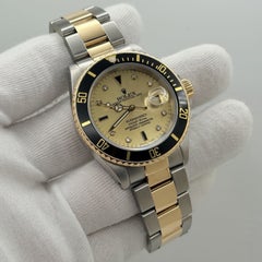 Rolex Submariner Date 16613 40mm Champagne Serti Dial 18k Yellow Gold Steel