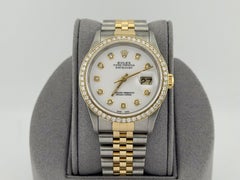Rolex Datejust 16233 36mm White Diamond Dial Diamond Bezel 18k Yellow Gold Steel