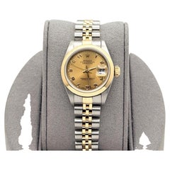 Rolex Ladies Datejust 69163 Champagne Arabic Dial 18k Yellow Gold Steel