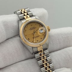 Rolex Ladies Datejust 69163 Champagne Arabic Dial 18k Yellow Gold Steel