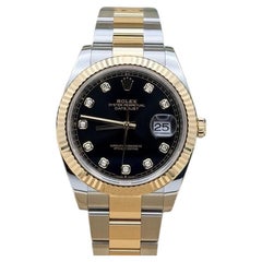 2022 Rolex Datejust 41 126333 Black Diamond Dial 18k Yellow Gold Steel Box Paper