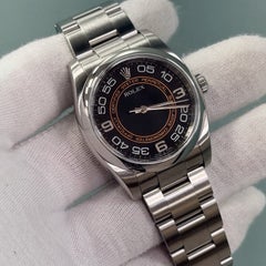 Rolex Oyster Perpetual 116000 36mm Black Orange Concentric Harley Dial Box