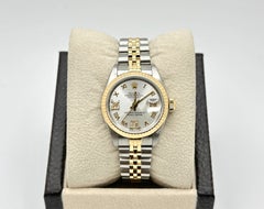 Rolex Ladies Datejust 69173 26mm Silver Roman Diamond Dial 18k Yellow Gold Steel