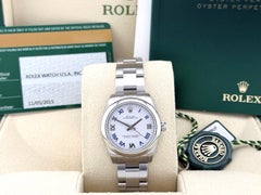 Rolex Oyster Perpetual Midsize 177200 31mm White Blue Roman Dial Steel Box Paper