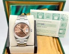 Rolex Datejust 16220, Roségold, lachsrosa, römische Ziffern, guillochiertes Zifferblatt, Edelstahlgehäuse, mit Papieren