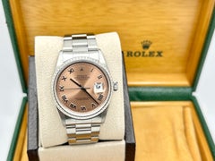 Rolex Datejust 16220, Roségold, lachsrosa, römische Ziffern, guillochiertes Zifferblatt, Edelstahlgehäuse, mit Papieren