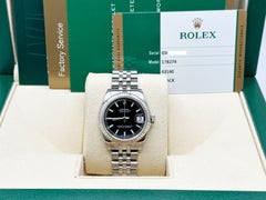 Rolex Datejust Midsize 178274 31mm Black Dial 18K Gold Bezel Steel Box Paper