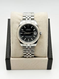 Rolex Datejust Midsize 178274 31mm Black Dial 18K Gold Bezel Steel Box Paper