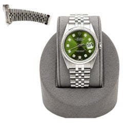 Rolex Datejust 16014 36mm Green Diamond Dial 18k Gold Bezel Stainless Steel