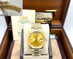 Rolex Day Date President 18238 Diamond Dial Double Quickset 18K Gold Box Papers