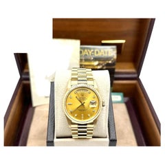 Rolex Day Date President 18238 Diamond Dial Double Quickset 18K Gold Box Papers