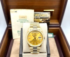 Rolex Day Date President 18238 Diamond Dial Double Quickset 18K Gold Box Papers