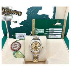 Rolex Ladies Datejust 179383 Diamond Dial Diamond Bezel 18k Gold Steel Box Paper