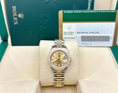 Rolex Ladies Datejust 179383 Diamond Dial Diamond Bezel 18k Gold Steel Box Paper