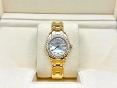 Rolex Datejust Pearlmaster 80298, 29 mm, Perlmuttzifferblatt mit Diamanten, Diamantlünette, 18-Karat-Gold