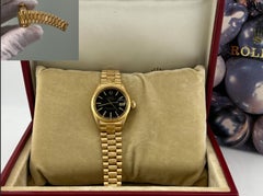 Rolex Ladies Datejust President 6917 Black Tapestry Dial Bark 18K Yellow Gold