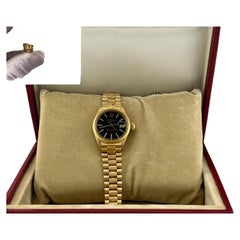 Rolex Ladies Datejust President 6917 Black Tapestry Dial Bark 18K Yellow Gold