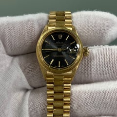 Rolex Ladies Datejust President 6917 Black Tapestry Dial Bark 18K Yellow Gold