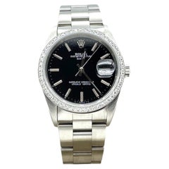 Rolex Date 15200 Black Dial Diamond Bezel Stainless Steel