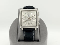 Tag Heuer Monaco CW2112 38mm Silver Dial Chronograph Stainless Steel Leather