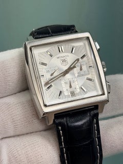 Tag Heuer Monaco CW2112 38mm Silver Dial Chronograph Stainless Steel Leather