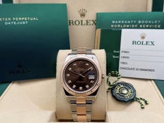 Rolex Datejust 41 126331, quadrante color cioccolato con diamanti, oro rosa 18 carati, acciaio, scatola e documenti