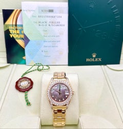 Rolex Pearlmaster 81158, 34 mm, Perlmutt, Jubilee-Armband, Diamantzifferblatt und -Lünette, 18-karätiges Gold, Originalverpackung, Papiere