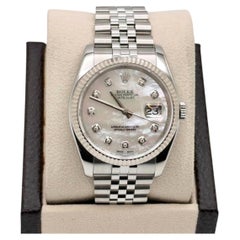 Rolex Datejust 116234 36mm Mother Of Pearl MOP Diamond Dial 18K White Gold Steel