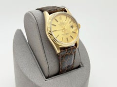 Rolex Datejust 16018 36mm Champagne Dial 18k Yellow Gold Leather Strap