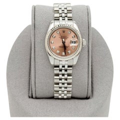 Rolex Ladies Datejust 179174 Pink Salmon Diamond Dial 18k Gold Steel Jubilee