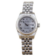 Rolex Ladies Datejust 179174 Rhodium Roman Dial 18k Gold Steel Jubilee Box Paper