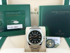 2021 Rolex Milgauss 116400GV Green Crystal Black Dial 40mm Steel Box Papers