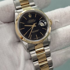 Rolex Datejust 16203 36mm Black Dial 18k Yellow Gold Stainless Steel