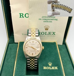 Vintage Rolex Datejust 1601 36mm Linen Pie Pan Dial 14K Gold Steel Box Paper